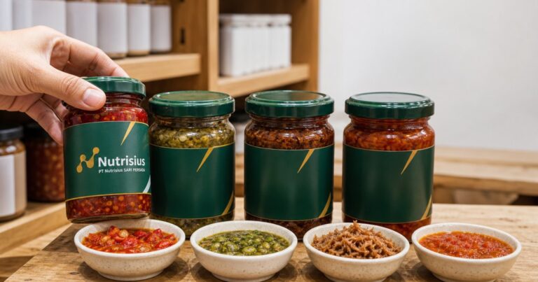 Deretan botol sambal dan mangkuk varian berbeda untuk membandingkan peluang pasar.