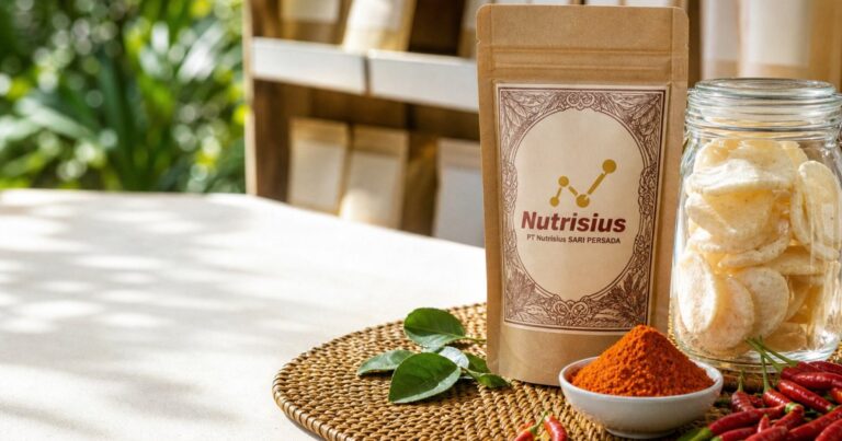 Pouch bumbu seblak kering dengan bubuk cabai, kerupuk mentah, dan daun jeruk kering.